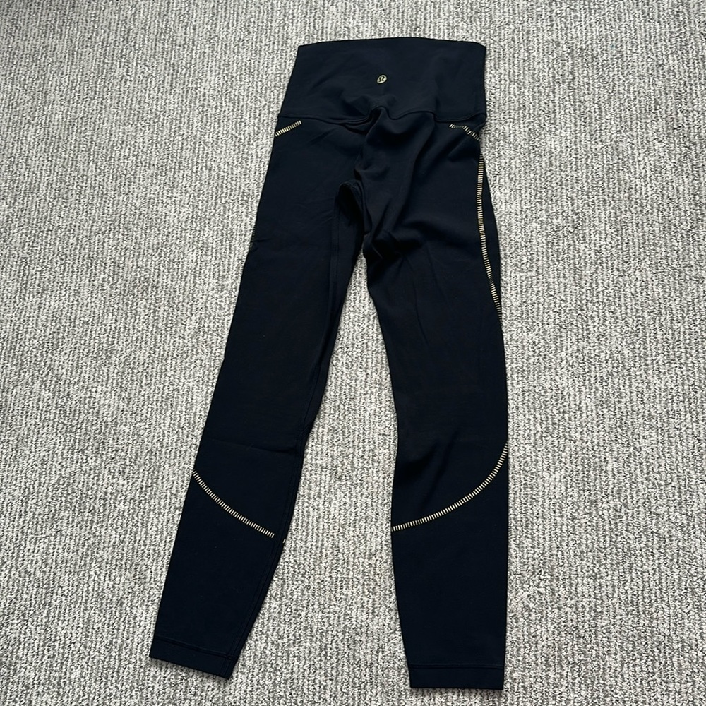 lululemon athletica Black Leggings with Gold Stitching